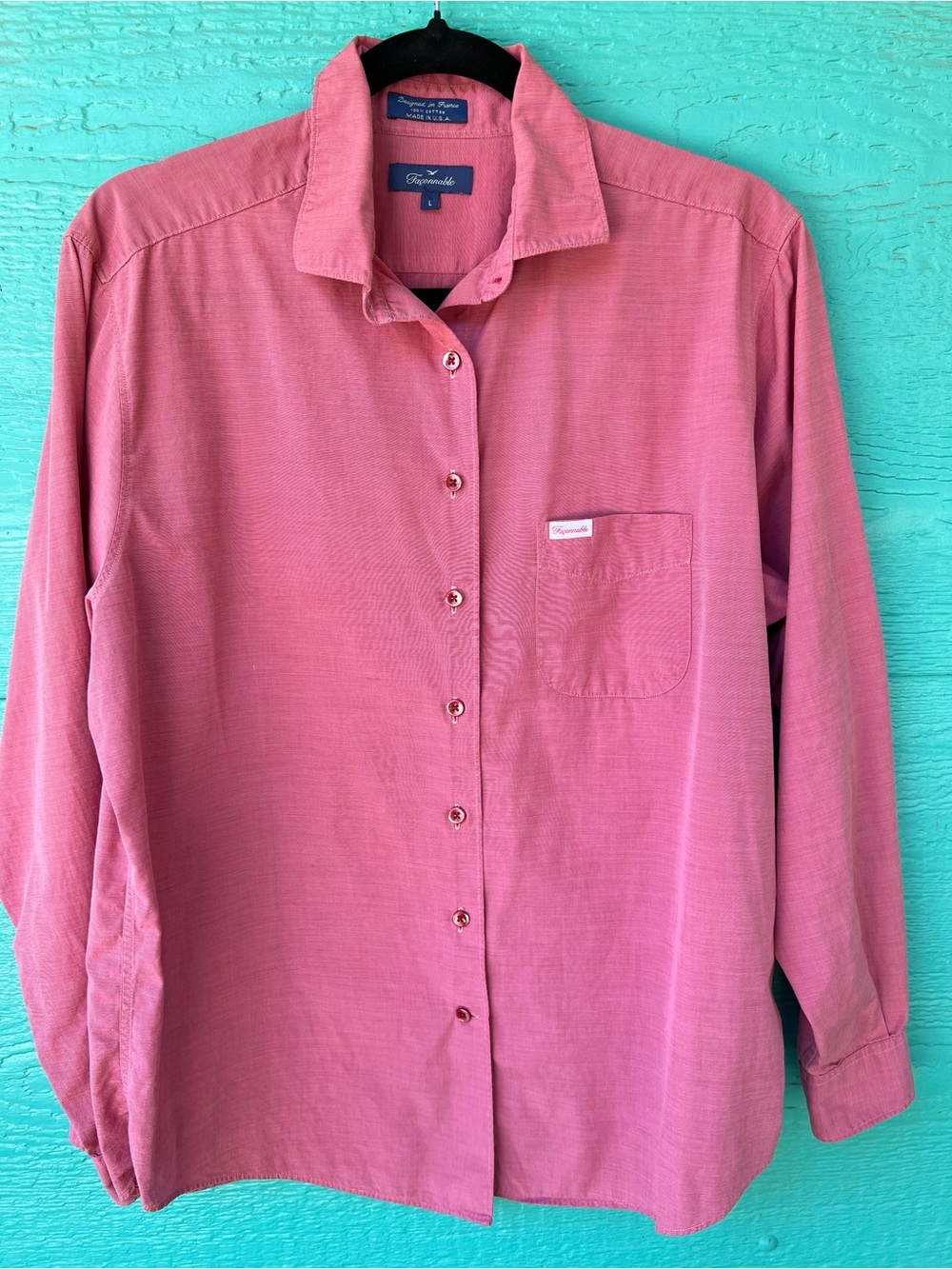 Façonnable Women’s Pink Cotton Poplin Button-Down Shirt | Size LARGE
